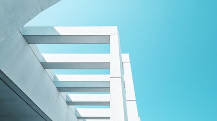 Obraz premium Modern building's geometric design against a light blue sky. White beams create sharp angles, making for a minimalist and contemporary photo.