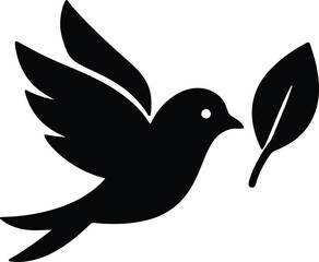 Silhouette flying bird carrying leaf simple vector illustrator