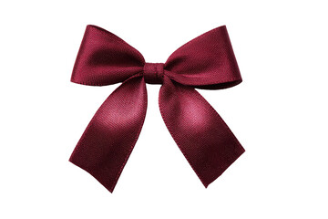 A rich burgundy satin ribbon bow, sharply focused against a black background