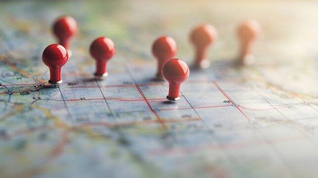 Plan your schedule with red pins on a calendar. Set reminders to stay organized for meetings or travel with an easy-to-use planner.