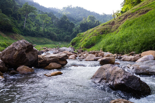 Beautiful landscape of Khao Chong Lom  located in Khun Dan Prakan Chon Dam. Nakhon Nayok Province, Thailand.