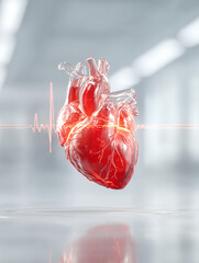 Artificial Human Heart with Digital ECG Lines in Futuristic Lab