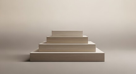 Minimalist composition featuring stacked wooden blocks in a neutral toned studio setting