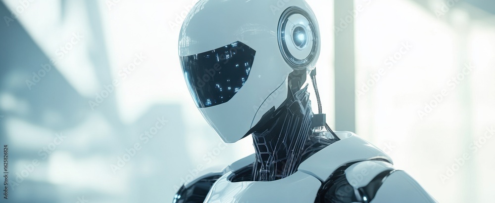 Poster a futuristic robot with a sleek design showcases high-tech features. this image captures the essence