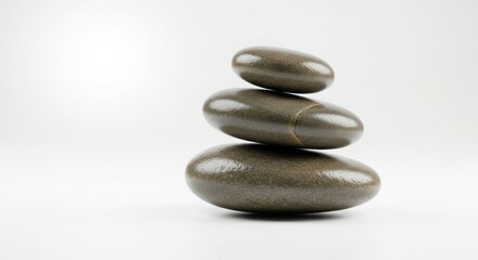 Stacked smooth grey river stones on a white background rocks balance