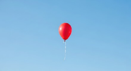 Obraz premium Single red balloon floating in clear blue sky with white string helium balloon party
