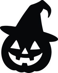 Silhouette Halloween pumpkin wearing witch hat vector illustrator