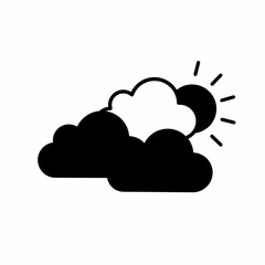 Sunny weather symbol. Flat linear design. Cloud icon. Isolated vector element.