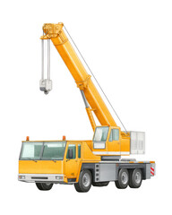 Fototapeta premium Yellow Crane and Engineering Marvel: A robust yellow crane stands tall, a symbol of modern engineering prowess, designed to lift heavy loads in construction zones.