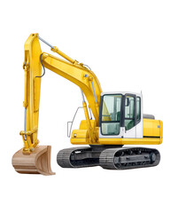 Heavy Equipment: A vibrant yellow excavator stands poised, showcasing its robust design and construction.