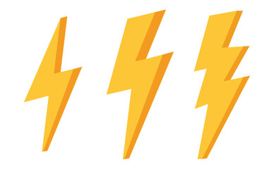 3d Thunderbolt icon Set of lightning bolt symbol. Electricity sign Vector illustration on transparent background.