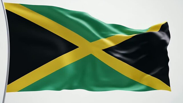 The national flag of jamaica waving gracefully in slow motion on a clean white background, perfect for compositing