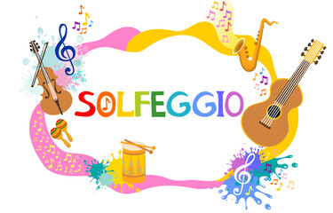 Solfeggio. Musical template. Horizontal musical frame. Online music tuition. Classical education.  Remote learning from home. Elementary school or kindergarten kids musical education. vector