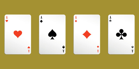  Playing cards set with ace symbols, including heart, spade, diamond, and club for casino or poker design