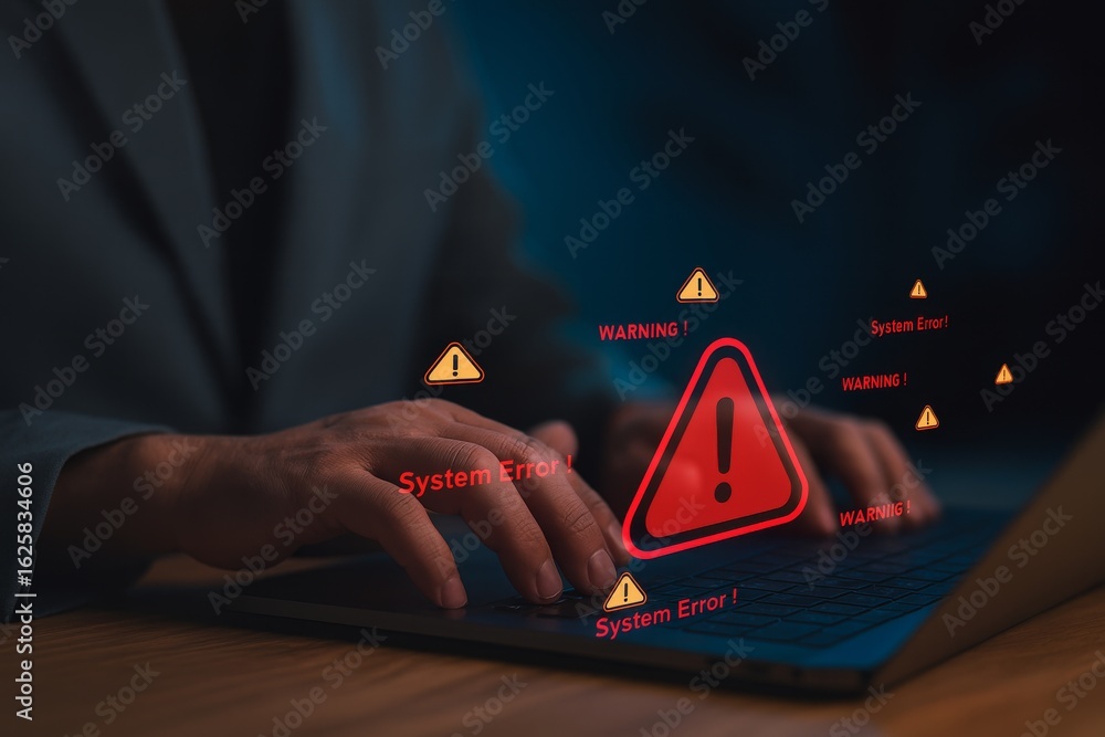 Poster system error alert,computer warning notification,digital malfunction,danger popup screen,hacker risk
