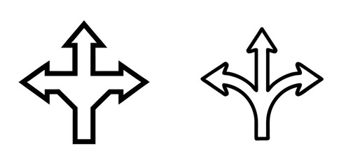 Three Way Direction Arrow Icon in Outline Style