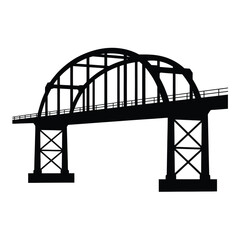 Silhouette of a large arched railway bridge with support piers