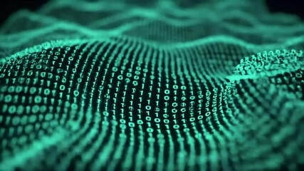 Digital Data Stream Abstract Binary Code Flowing on Green Waves - Powered by Adobe