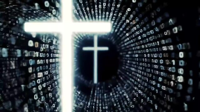 Digital Faith Christian Cross in Binary Code Abstract Visuals