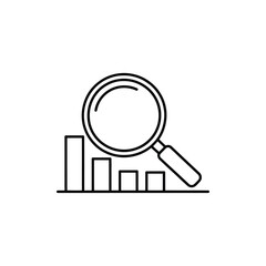 Magnifying glass over a declining bar graph icon