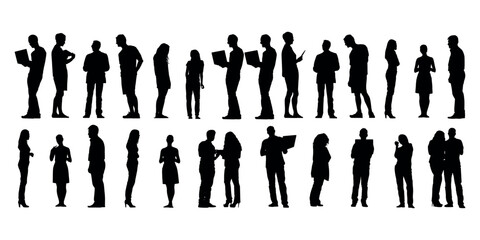 Set of male and female people silhouettes standing, group profile icons for community and teamwork concepts