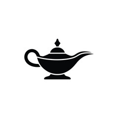 Black silhouette of a classic magic lamp with a spout and handle