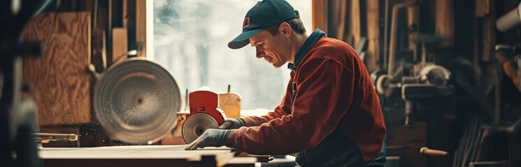 A skilled carpenter meticulously works on a wooden project in a well-equipped workshop, showcasing dedication and precision in craftsmanship and design.