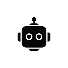 Obraz premium Simple black robot head icon with round eyes and antenna