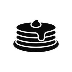 Simple black and white icon of stacked pancakes with syrup