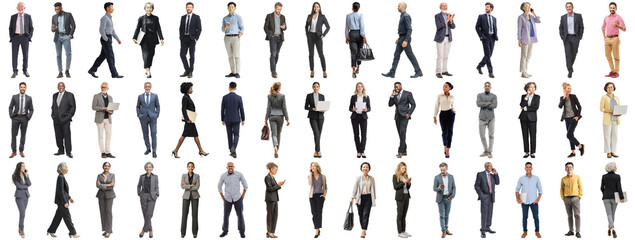 Obraz premium Set of business people in various actions on isolated background. Businesspeople, businesswomen, businessmen office worker in full body length studio professional shot in casual and formal wear