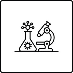 Microscope and flask with scientific molecule icon