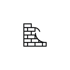 Simple line art icon of a crumbling brick wall section
