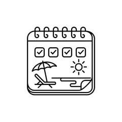 Calendar with beach vacation checklist and sunny beach scene illustration