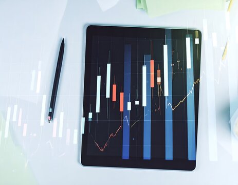 Tablet displaying stock market graphs