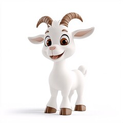 Obraz premium Cute Cartoon Goat Character with Happy Expression and Big Eyes