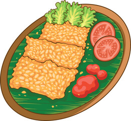 tempe goreng vector illustration. indonesian food tempe with cartoon art style