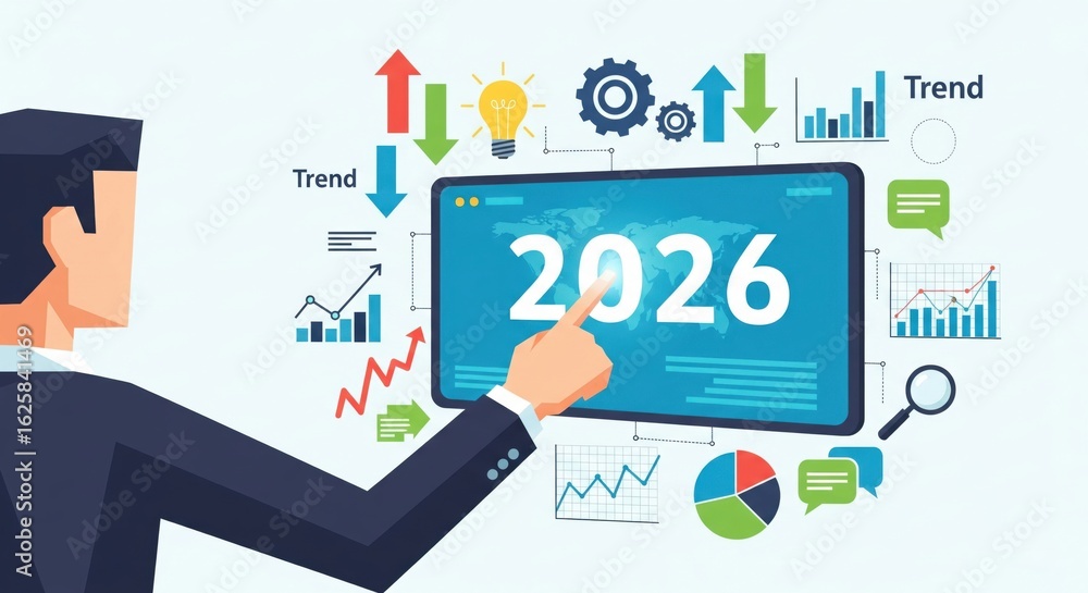 Poster 2026 digital business forecast interface,trending dashboard with analytics strategy,market insight g