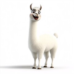 Fototapeta premium Cute cartoon llama with fluffy white fur and joyful expression