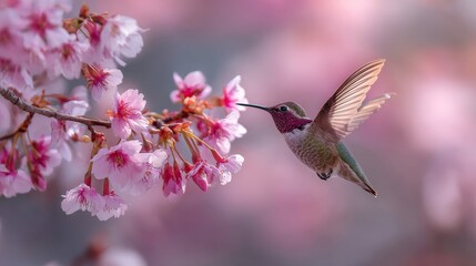 Naklejka premium Beautiful Bird Drinking Nectar from Flower