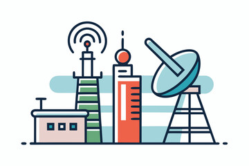 satellite dish refinery icon communication oil gas industrial signal transmit technology pipe