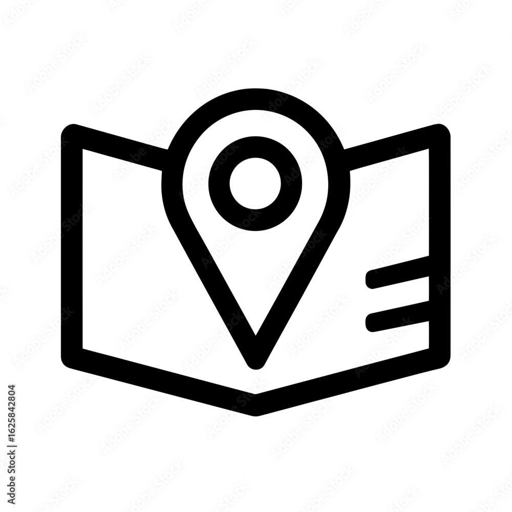 Poster simple line art of a map with a location pin indicating a specific point, concept for travel guides,