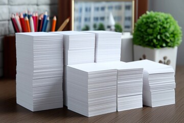 Stacked Business Cards: Aesthetic Stationery Organization for Modern Office Decor and Professional Branding Materials