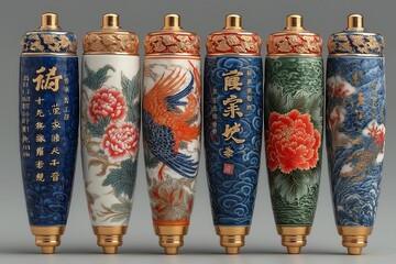 Exquisite Vintage Ceramic Ink Containers: Traditional Chinese Art with Ornamental Patterns and Elegant Motifs in East Asian Culture Decor.