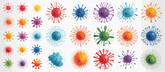 Collection of Colorful Paint Splatters and Blobs on White Background ink splash