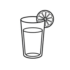 Simple outline drawing of a tall glass filled with liquid and a lemon slice garnish