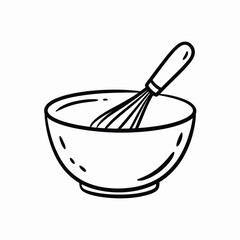 Hand drawn illustration of a whisk in a bowl