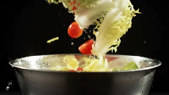 Fresh Salad Splash Tomatoes & Lettuce in Motion