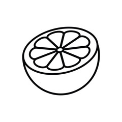 Simple hand drawn outline of a juicy citrus fruit slice