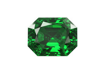 Emerald gemstone octagon cut precious stone isolated on transparent background