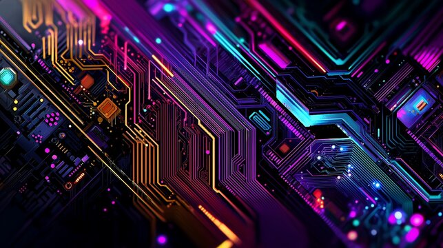 Cyberpunk Circuit Background with Neon Lines and Abstract Digital Patterns